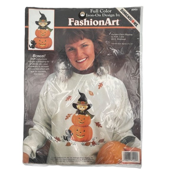 Dimensions Other - 1996 Dimensions FashionArt Iron-on Design Pumpkin Patch Playtime Size 6" x 10"